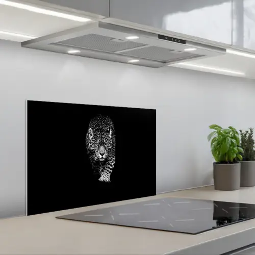 Dieren - Zwart - Luipaard - Wit - Wild keuken achterwand spatscherm klein -3d_schuin