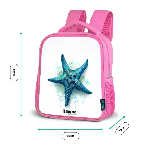 Blauwe Zeester op Witte Achtergrond Kinderrugzak - Roze middel -productfoto_formaten