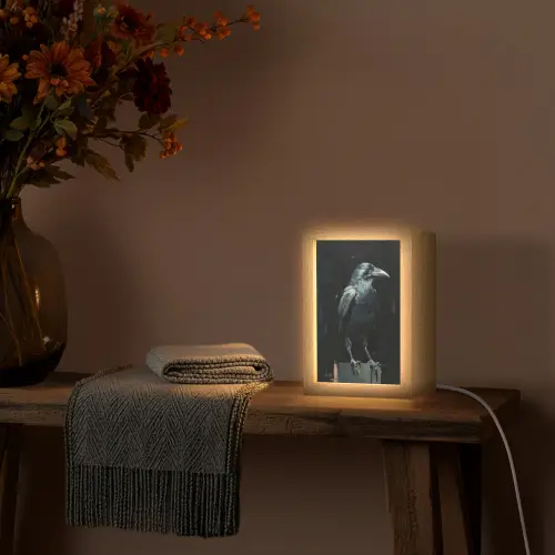 Raaf - Vogels - Zwart Light Box met kabel (Tafellamp) klein -sfeer4