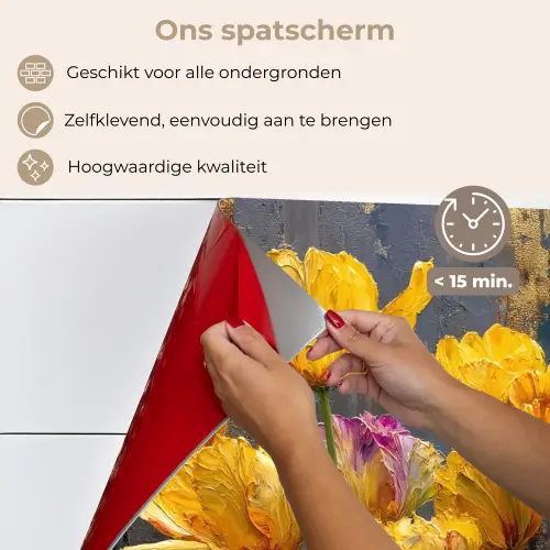 Tulpen - Geel - Penseelstreken - Abstract keuken achterwand spatscherm klein -spatscherm_NL