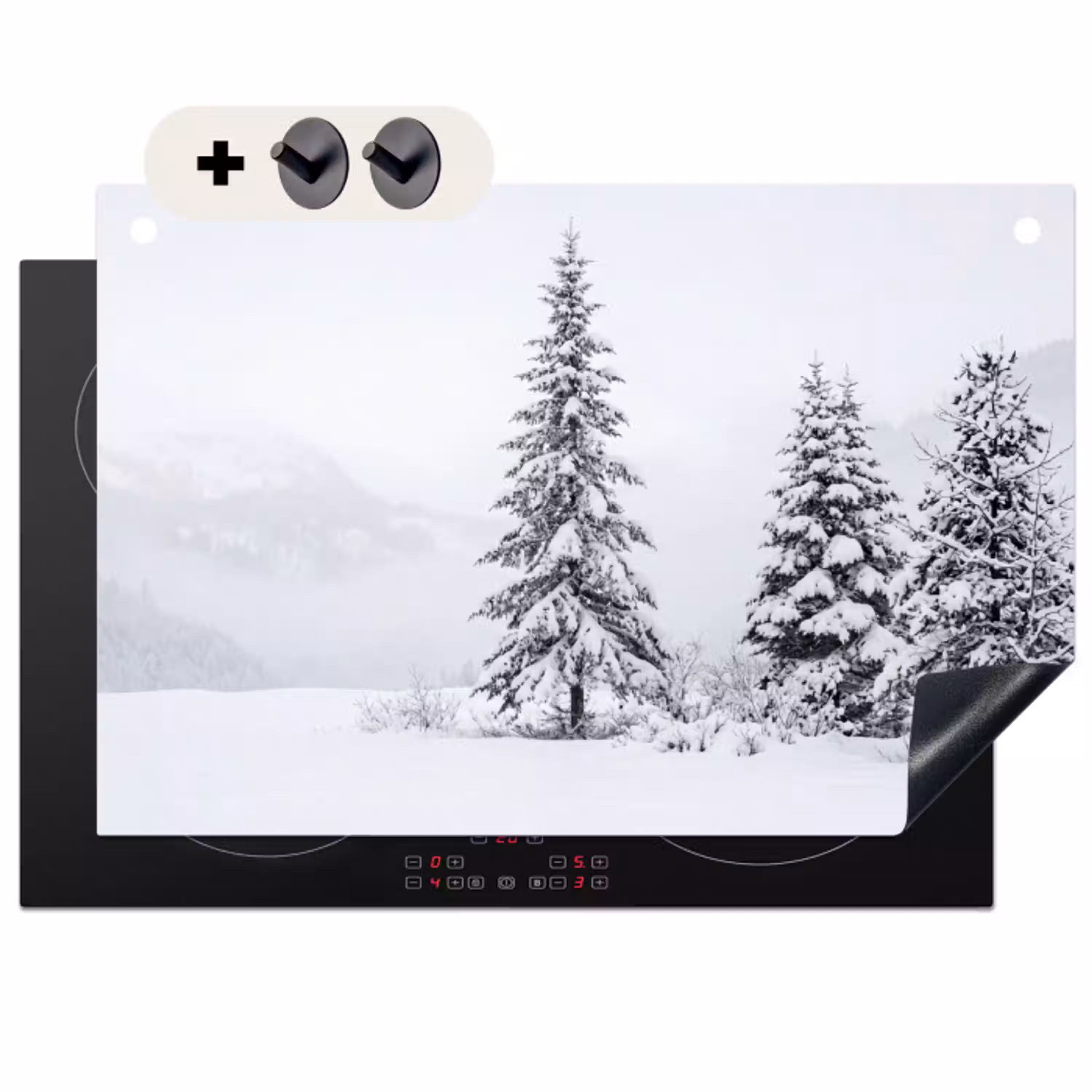 Fijnsparren - Sneeuw - Winter - Landschap - Stilte Inductie beschemer met haakjes klein -3d