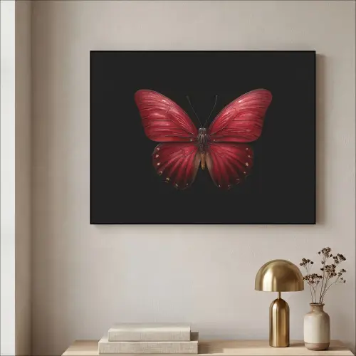 Vlinder - Rood - Minimalistisch Textielframe zwart klein -sfeer2