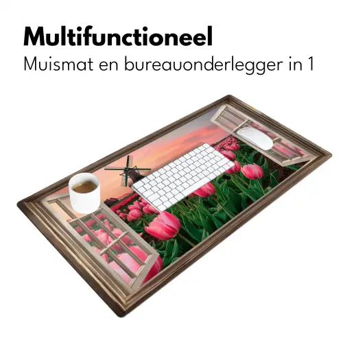 Doorkijk - Tulpen - Bloemen - Molen - Raam Muismat XXL klein -sfeer4