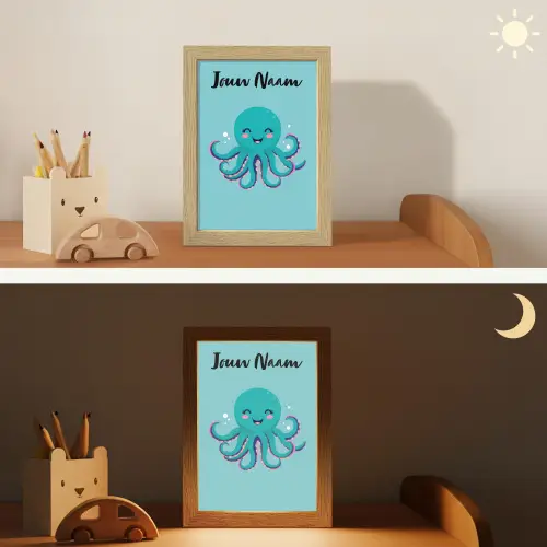 Octopus - Blauw - Gezicht Light Box met kabel (Kinderlampje) klein -sfeer3_kind