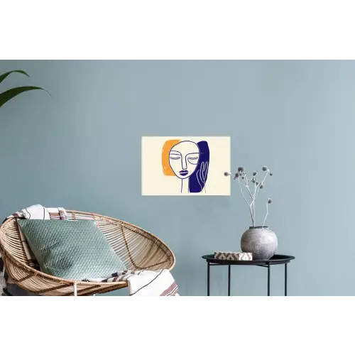 Minimalistisch - Gezicht - Hand - Oranje - Blauw Muursticker klein -plant