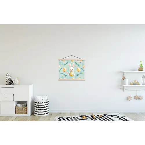 Konijn - Eieren - Takjes textielposter latten blank klein -kinderkamer