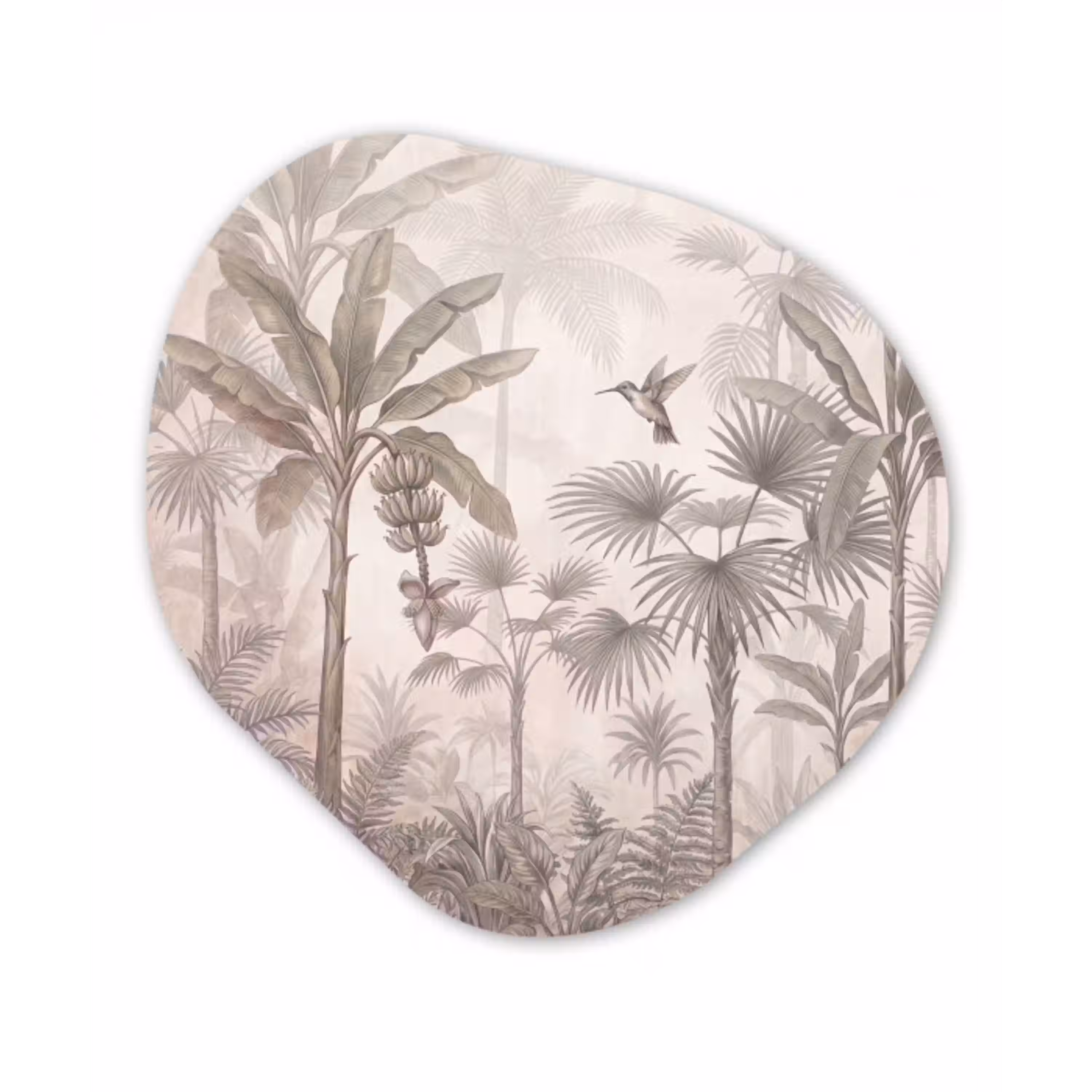 Jungle - Banenboom - Kolibrie - Beige Wandcirkel Organisch Aluminium middel -3d