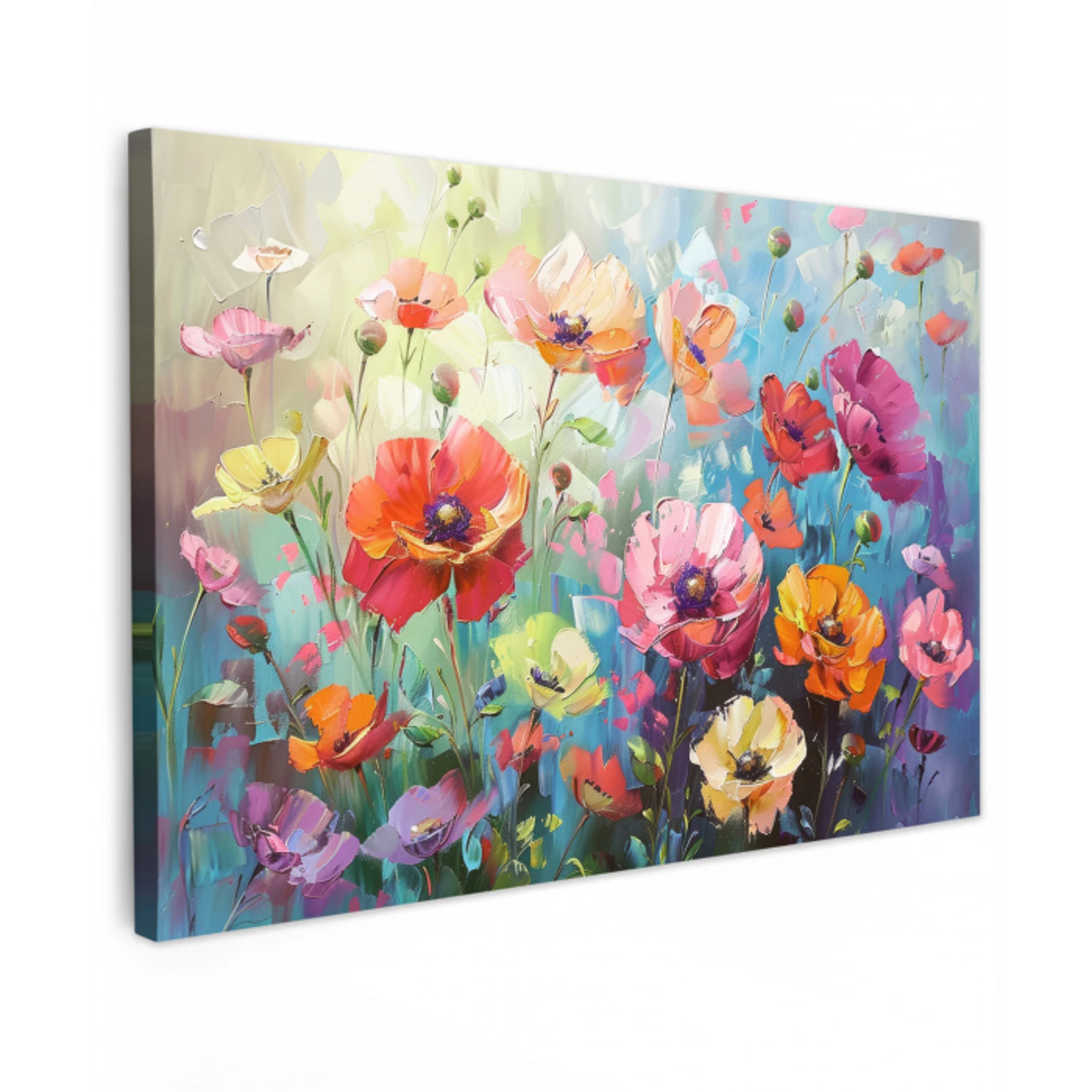 Bloemen - Kleurrijk - Waterverf - Natuur - Zomer Tuinposter op houten frame 2 cm dik klein -3d