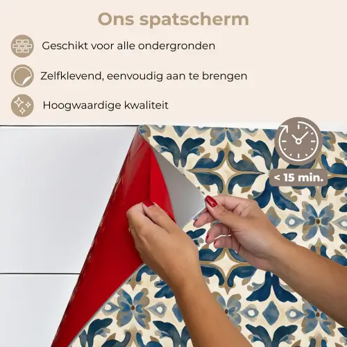 Tegel - Patroon - Blauw - Beige keuken achterwand spatscherm klein 900 -spatscherm_NL
