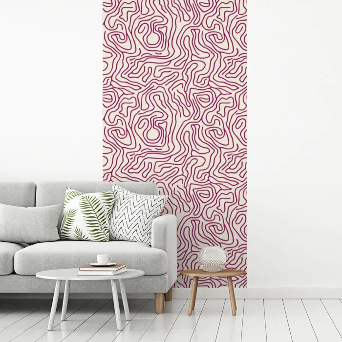 Kronkelende lijn - Magenta - Crème fotobehang vinyl groot 64 -woonkamer