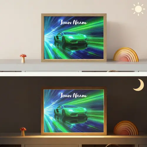 Sportauto - Groen - Snelheidslijnen - Neon Light Box met batterij (Wandlamp kind) middel -sfeer3_kind