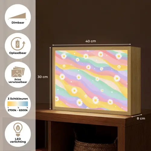 Madeliefjes - Kleurrijk - Pastel Light Box met batterij (Wandlamp kind) middel -USP_websiteoverzichtNL