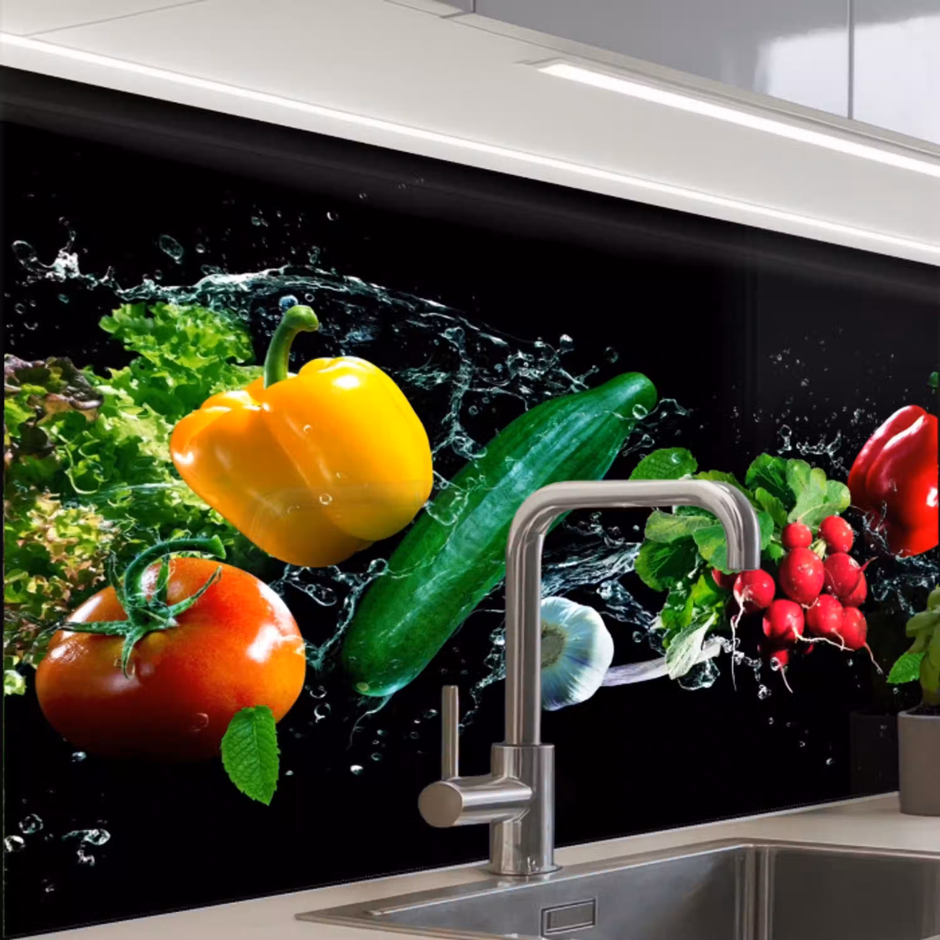 Groente - Splash - Zwart keuken achterwand 2 middel -zzzz3d_schuin