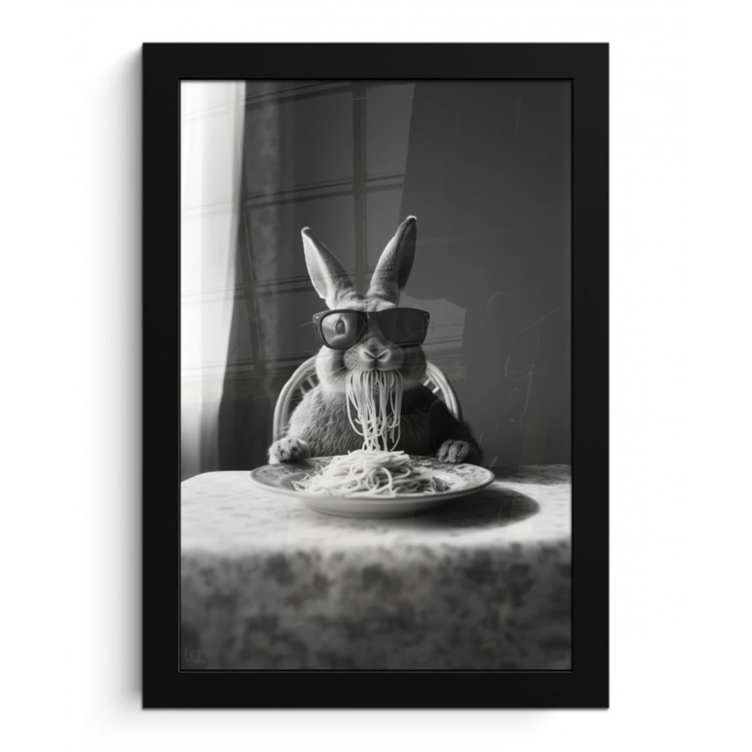 Konijn - Bunny - Zonnebril - Tafelkleed - Pasta - Schattig fotolijst zwart zonder passe partout klein -3d