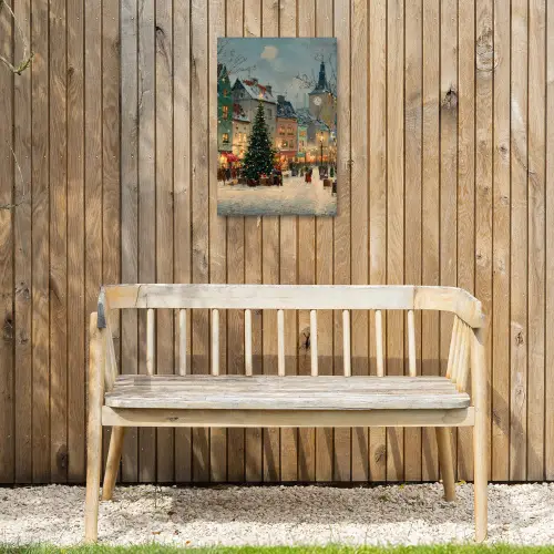 Kerstsfeer - Stadsplein - Kleurrijk Tuinposter op houten frame 2 cm dik klein -sfeer4
