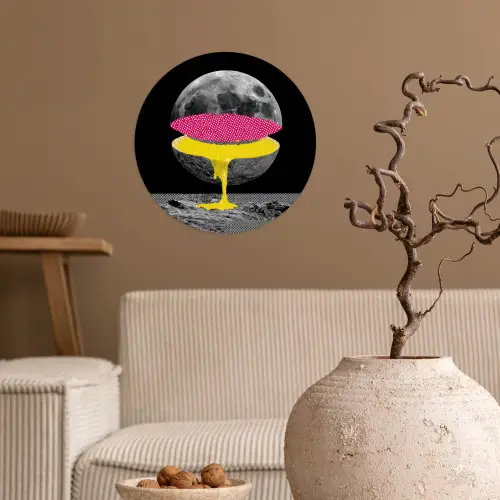 Maan - Geel - Roze - Zwart Wandcirkel behangsticker klein -sfeer1