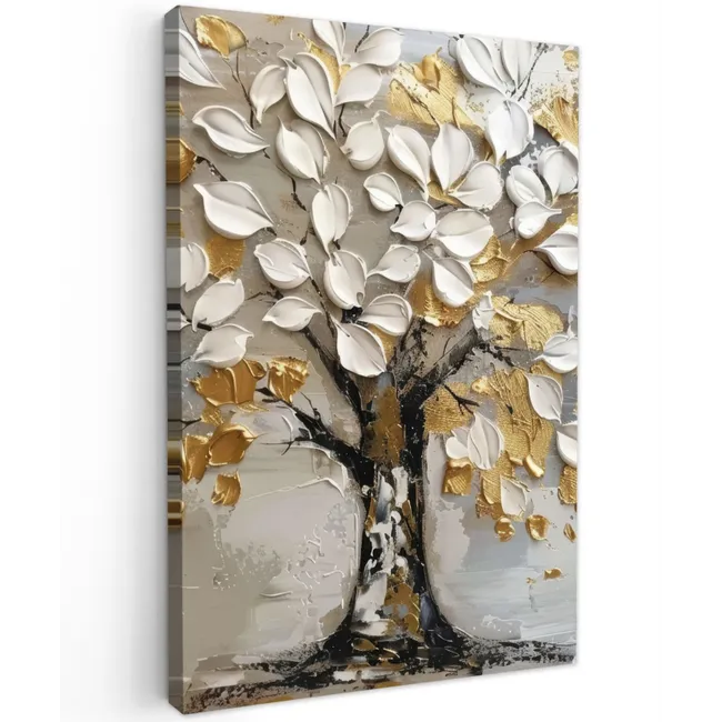 Boom - Beige - Grijs - Goud - Abstract canvas 2cm klein -z3d