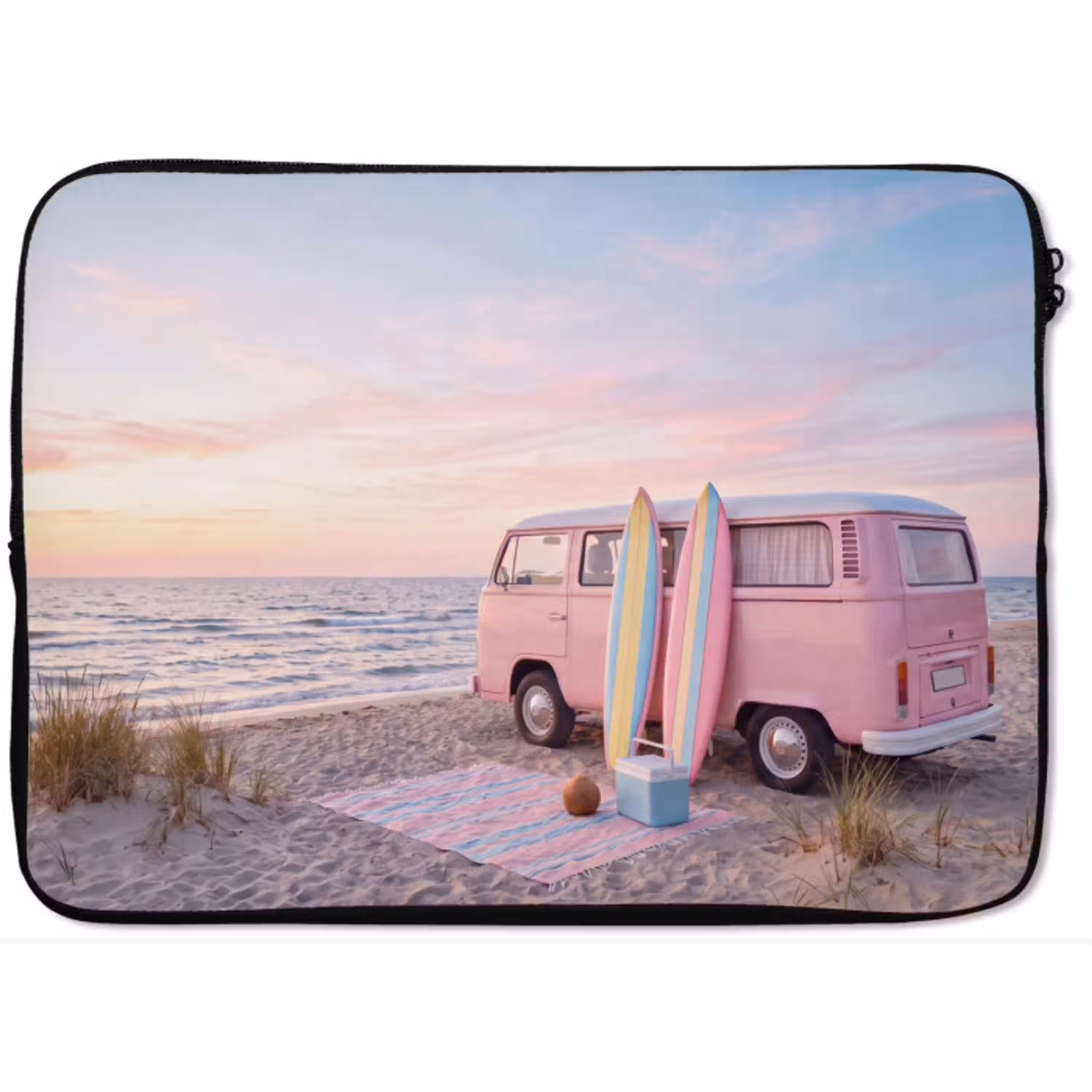 Busje - Strand - Surfplank - Zomer - Roze laptophoes neopreen klein -zkaufland3dotto