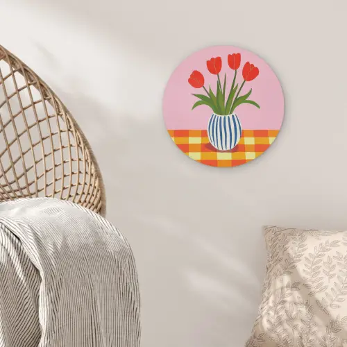 Tulpen - Roze - Vaas Akoestische PET Vilt - Rond klein -sfeer4