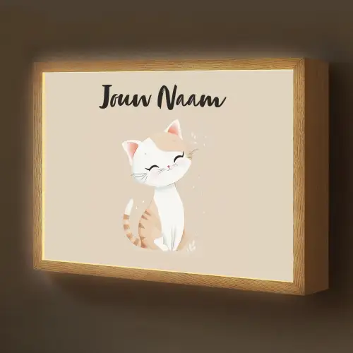 Kat - Kitten - Beige Light Box met batterij (Wandlamp kind) middel -z3d_website