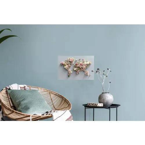 Wereldkaart - Rozen - Roze Muursticker klein -plant