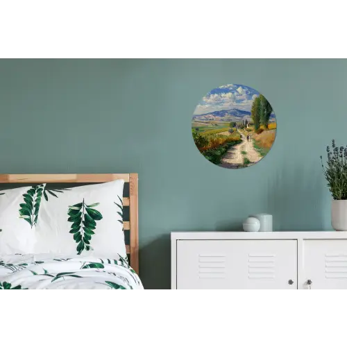 Mensen - Wandelen - Zandpad - Velden Wandcirkel aluminium klein -slaapkamer