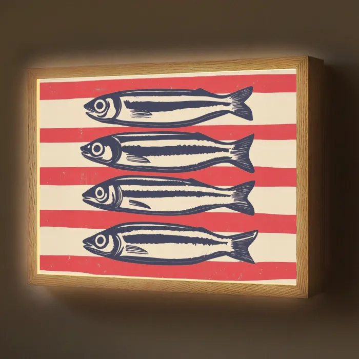 Sardines - Rood en beige strepen Light Box met batterij (Wandlamp) middel -z3d_website