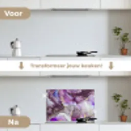 Marmer - Roze - Paars - Gold keuken achterwand spatscherm klein -voor_na_NL