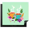 Thee - Illustratie - Kopjes - Bloemen Inductie beschermer vinyl 3mm middel -3d