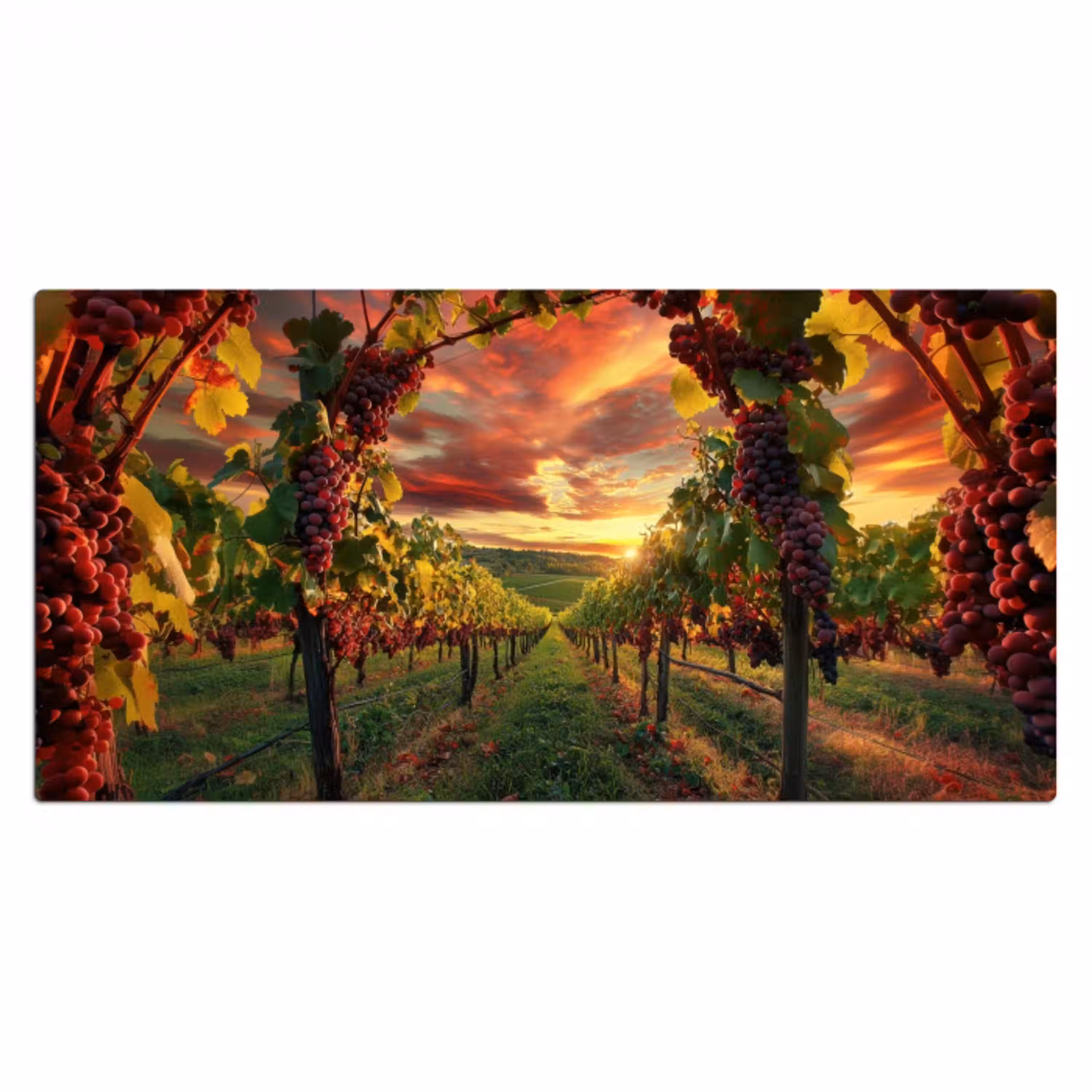 Wijngaard - Druiven - Zonsondergang Muismat XXL klein -3d_leeg