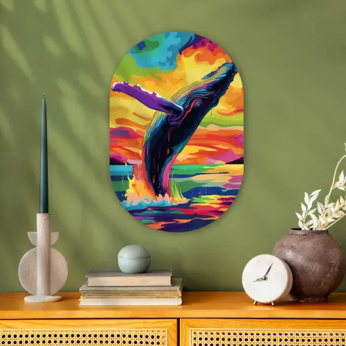 Zonsondergang - Walvis - Geschilderd - Kleurrijk Wandcirkel Ovaal Forex klein -sfeer2