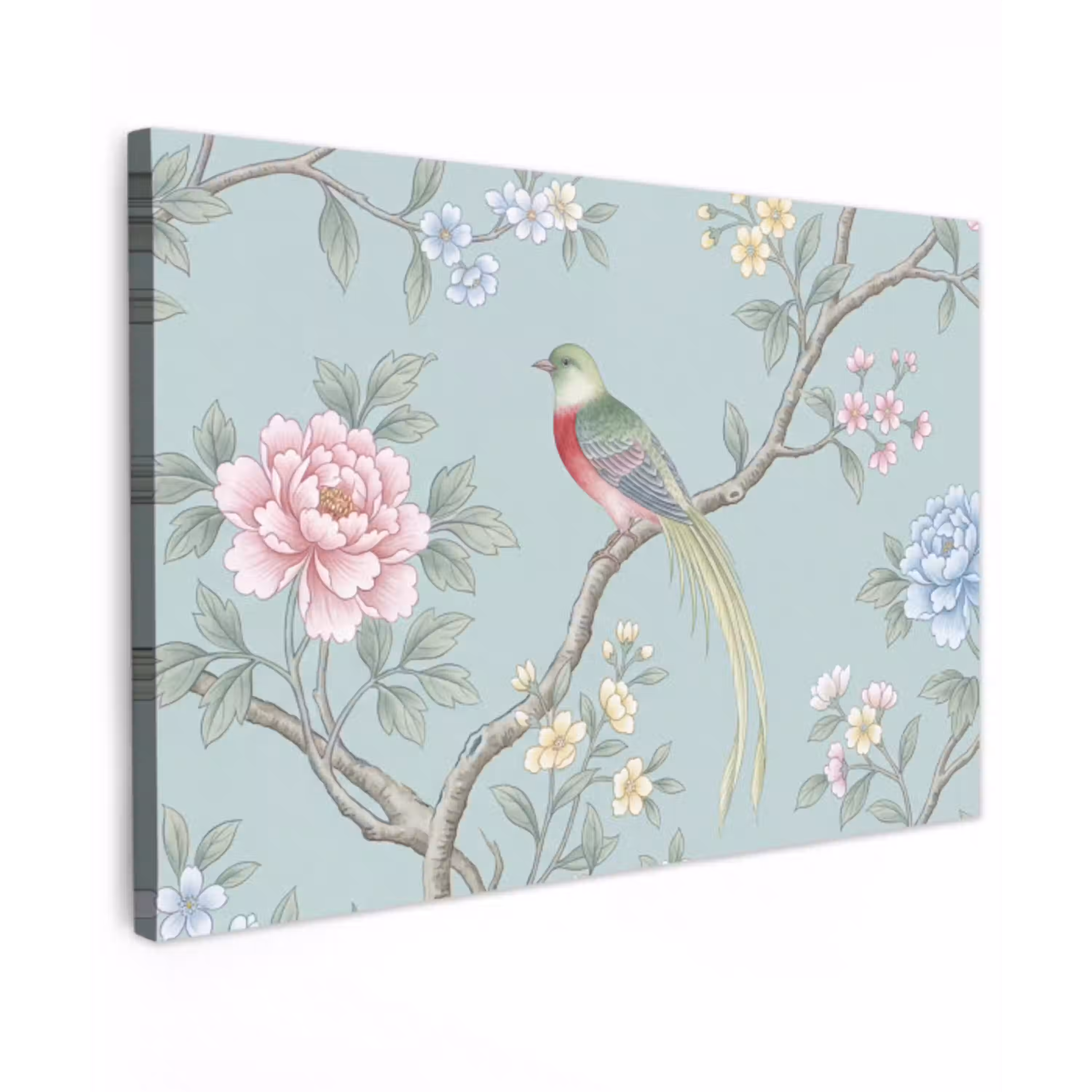 Vogel - Bloemen - Kleurrijk Tuinposter op houten frame 2 cm dik klein -3d