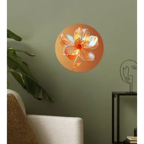 Glazen - Bloem - Oranje Wandcirkel behangsticker klein -sfeer2