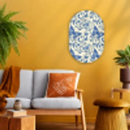 Vlinders - Bloemen - Blauw - Botanisch Wandcirkel Ovaal Forex klein 630 -sfeer4