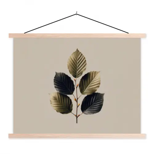 Beukenbladeren - Bruin - Groen - neutraal textielposter latten blank klein -3d
