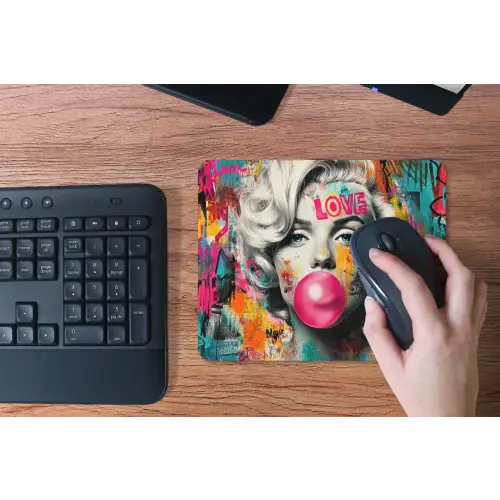 Vrouw - Kauwgom - Graffiti - Neonkleuren muismat rubber klein -toetsenbord