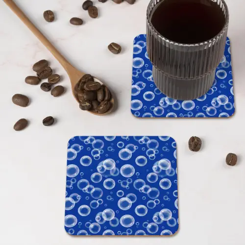 Bubbels - Patroon - Blauw onderzetter kurk middel -sfeer2