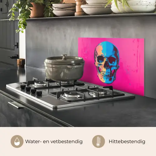 Neon - Blauw - Pop-art - Schedel keuken achterwand spatscherm klein -usp_NL