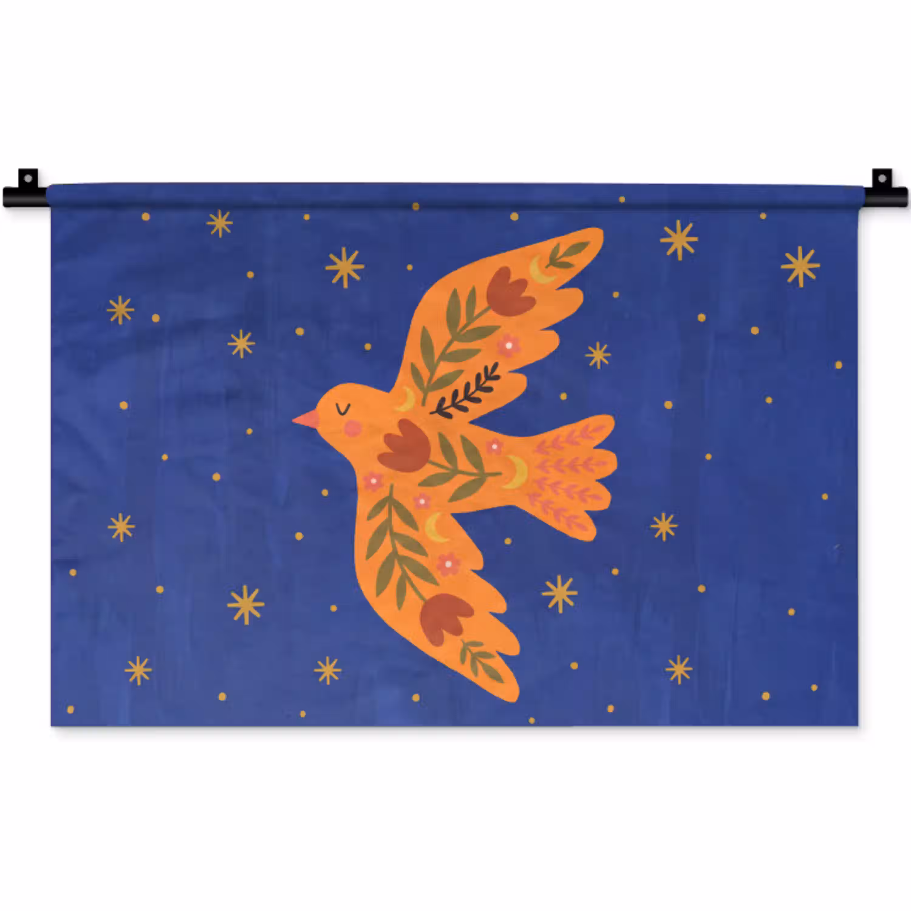 Vogel - Bloemen - Decoratief - Oranje - Blauw Wandkleed katoen klein -zz3d