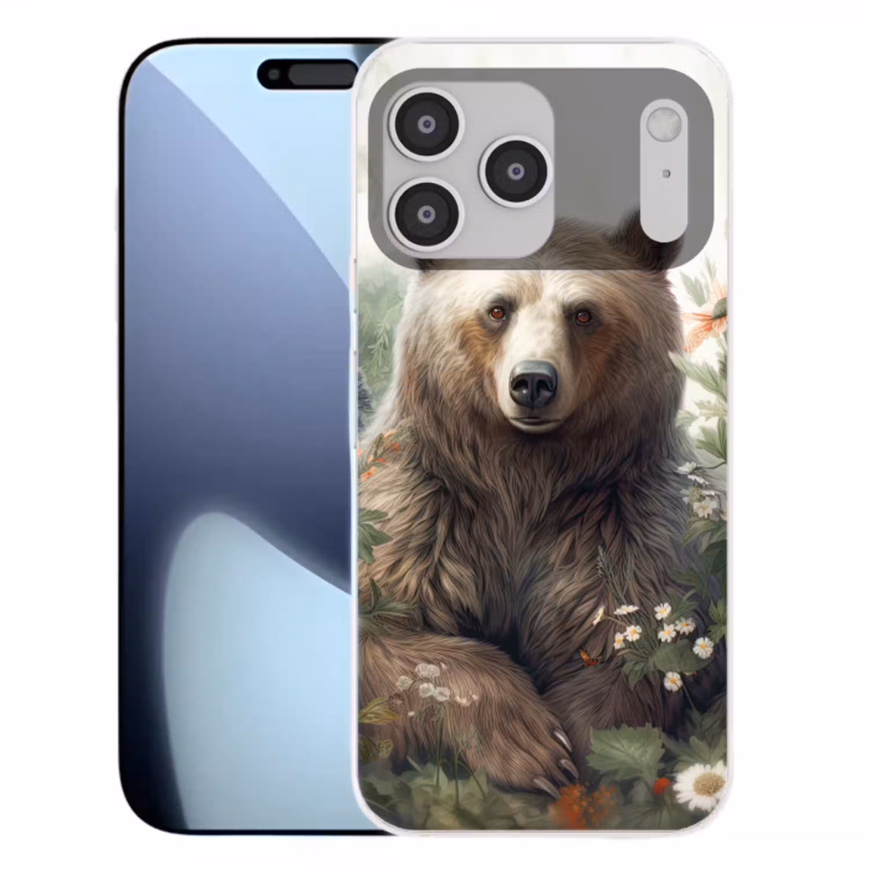 Bruine beer - Wilde dieren - Bloemen - Planten Telefoonhoesje iPhone 17 Pro Max klein -3d