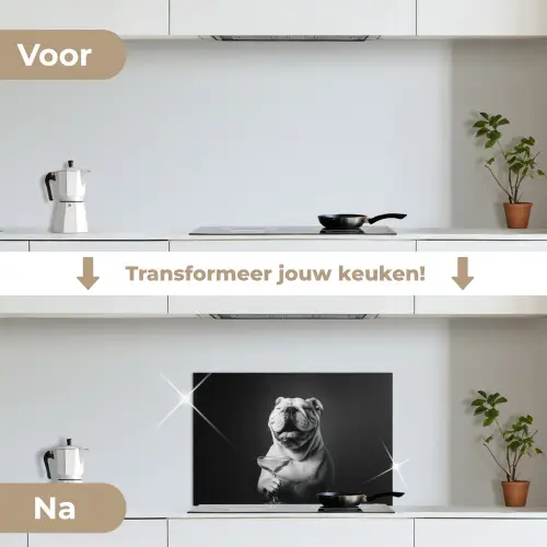 Buldog - Hond - Glas keuken achterwand spatscherm klein -voor_na_NL