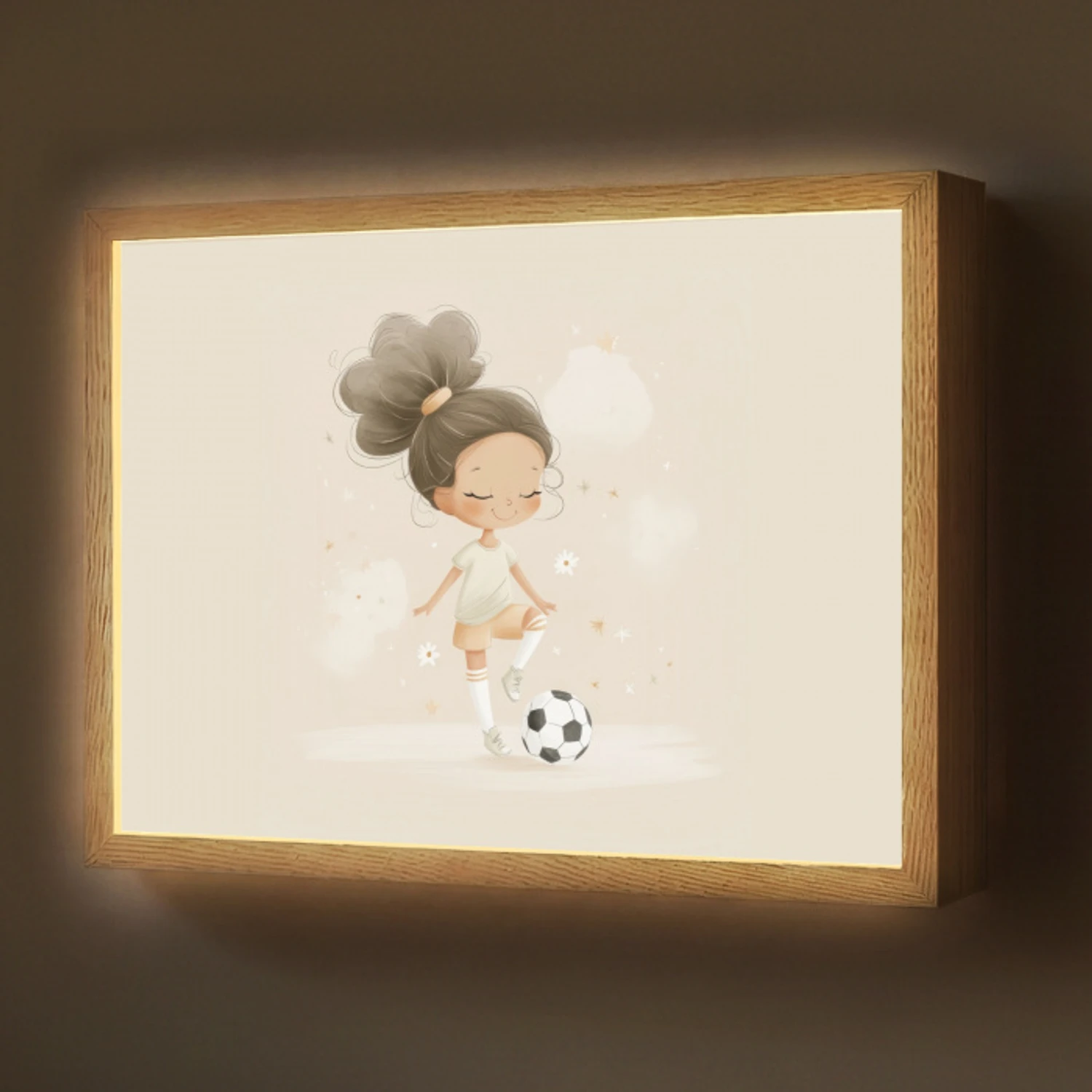 Meisje - Voetbal - Beige Light Box met batterij (Wandlamp) middel -z3d_website