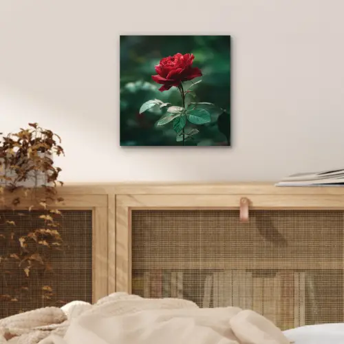 Roos - Bladeren - Dieprood aluminium wit klein -sfeer3