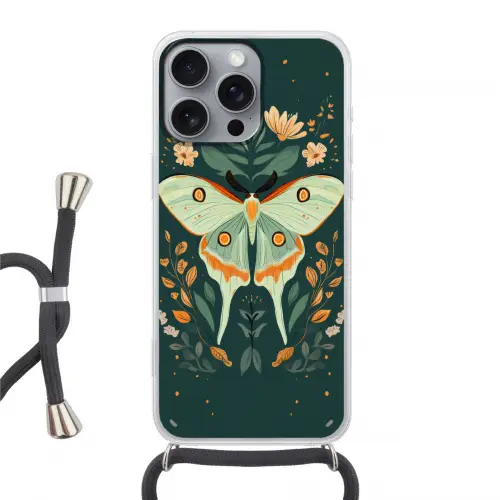 Sierlijk - Vlinder - Groen - Bladeren Hoesje iPhone 16 Pro Max met koord klein -3d