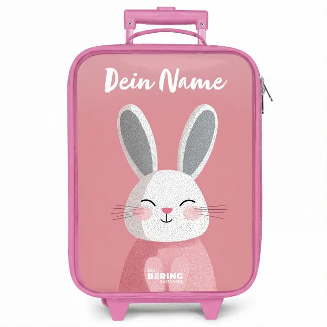 Kinderkoffer Rosa mit Name - Kaninchen - Erröten - Punkte - Rosa