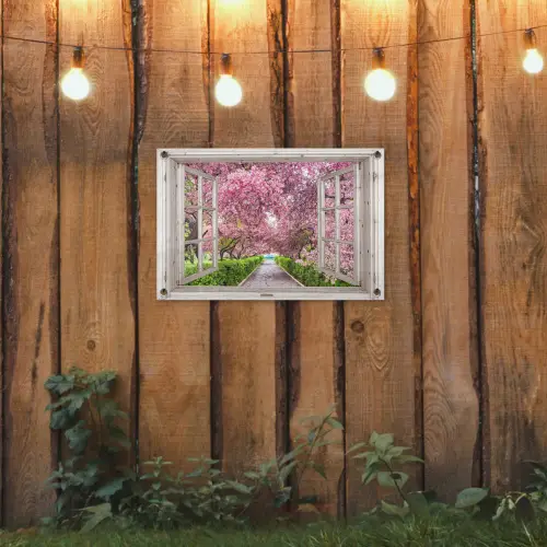 Uitzicht op Bloeiende Kersenbomen tuinposter los doek klein -sfeer1