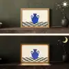 Vaas - Blauw - Geblokt - Modern Light Box met kabel (Tafellamp) klein -sfeer3