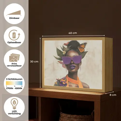 Vrouw - Zonnebril - Vlinder - Bloemen Light Box met batterij (Wandlamp) middel -USP_websiteoverzichtNL