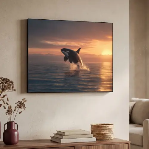 Orka - Zee - Zonsondergang Textielframe zwart klein -sfeer3