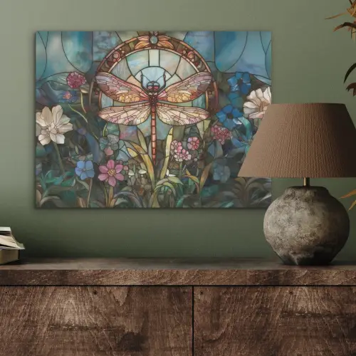 Libelle - Mozaïek - Bloemen - Kleurrijk PET vilt klein -sfeer2